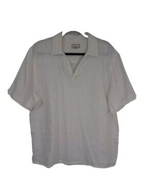 Bohio Mens 100% Linen Shirt Pullover Short Sleeve White Size L Summer